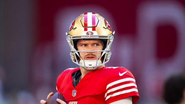 Dec 17, 2023; Glendale, Arizona, USA; San Francisco 49ers quarterback Sam Darnold (14) against the Arizona Cardinals at State Farm Stadium. Mandatory Credit: Mark J. Rebilas-USA TODAY Sports